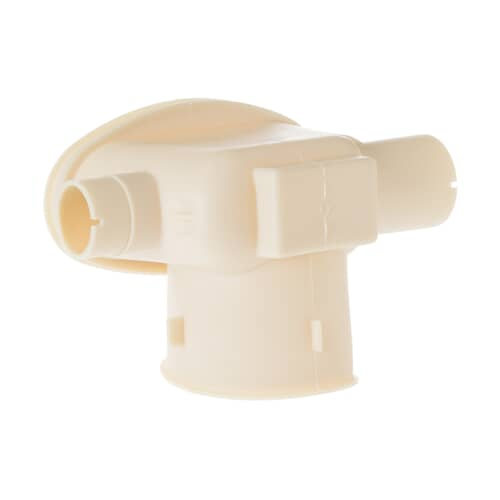 Cream colored plastic GE sump inlet component from the side