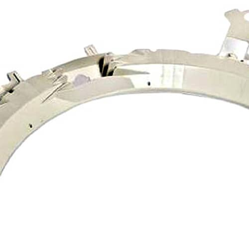 The white plastic dryer drum support bracket shown on a white grid, highlighting the curved structure and mounting points.