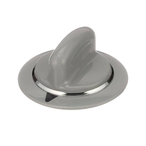 A side profile image of a similar gray knob, highlighting the shape of the handle that is grasped to turn the timer.
