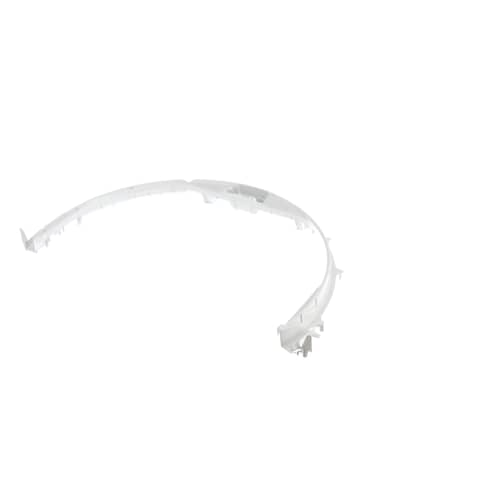 Side view of the GE WE3X77 drum support bracket, illustrating its depth and structural curve against a white background.