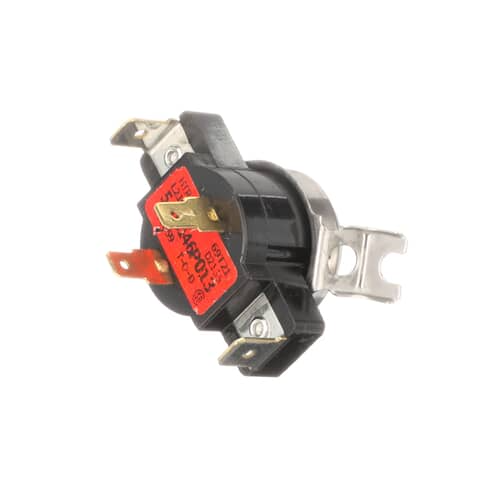 A side view of the thermostat highlighting the circular, metallic temperature-sensing cap and the mounting flange.