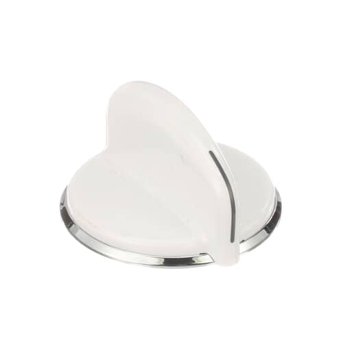 Angled view of the GE WH01X10060 knob showing the raised handle and chrome trim