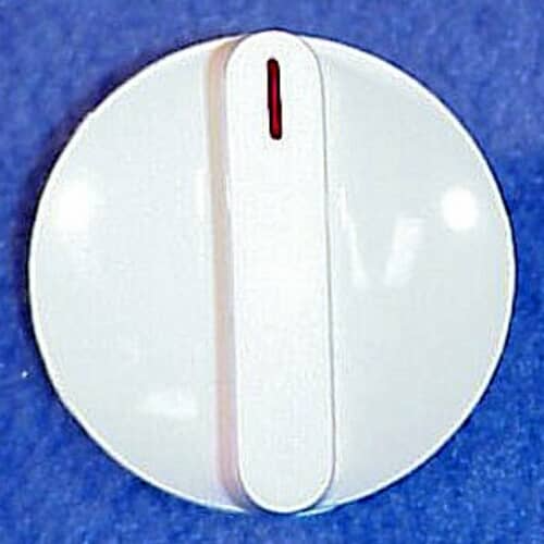 The rear side of the white knob showing the central black coupling mechanism for shaft attachment, against a white background.