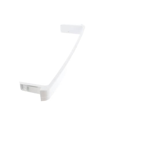 Side view of the GE refrigerator door shelf rail, showing its angled profile and mounting structure.