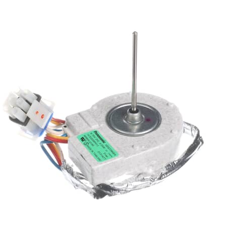 The DC evaporator motor assembly shown with its multi-colored wiring harness ending in a white plastic connector plug.