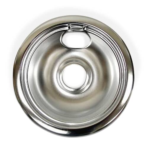 Angled view of the replacement chrome burner bowl.