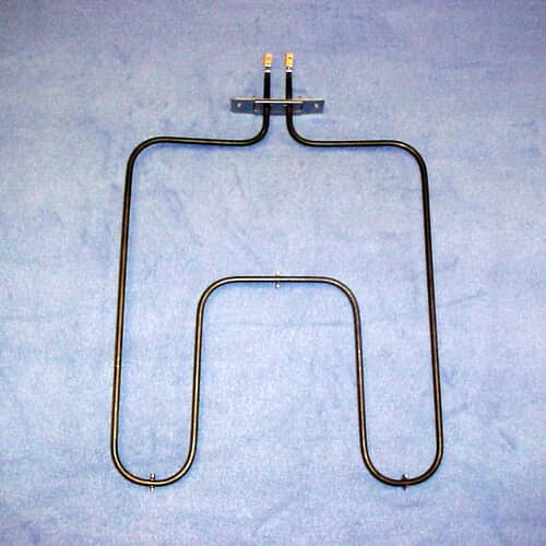 Close-up view of the GE WB44X200 Range Bake Element, highlighting the electrical connectors and coil design for efficient heat distribution.