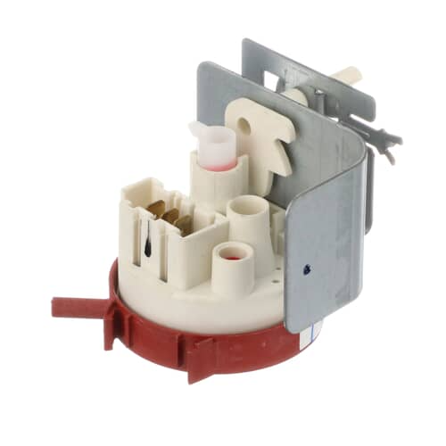OEM GE WH12X10476 water level pressure switch with mounting bracket.
