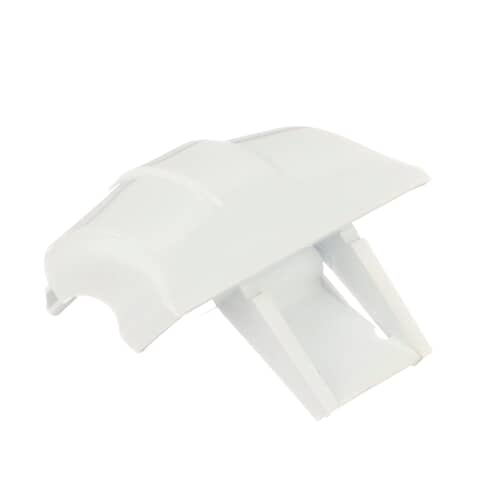 Genuine GE WR2X9144 white plastic front shelf trim cap for refrigerators.