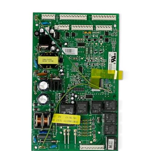 GE WR55X10956 OEM refrigerator main control board assembly with integrated relays and connectors for cooling and defrost control.
