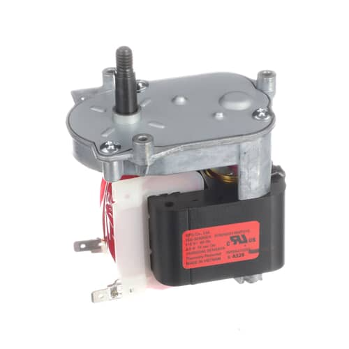 Angled rear view of GE WR60X10258 refrigerator ice crusher motor used in dispenser assembly.