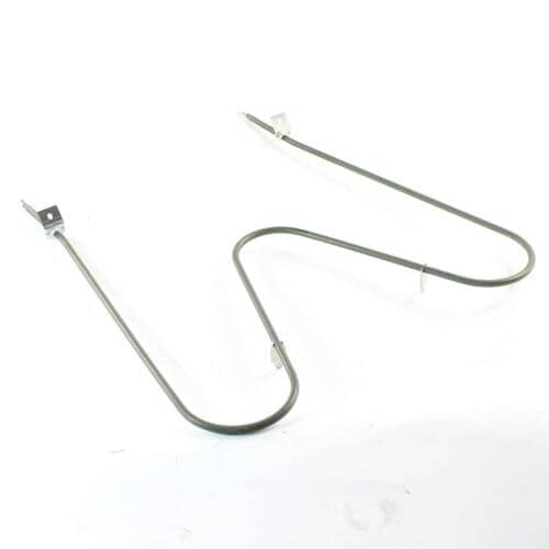 Extreme close-up of a heating element's wiring end, showing the metal spade terminal and a blue sleeve.