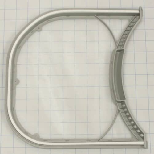 The gray/white plastic filter frame shown on a white grid background, highlighting the structural supports.