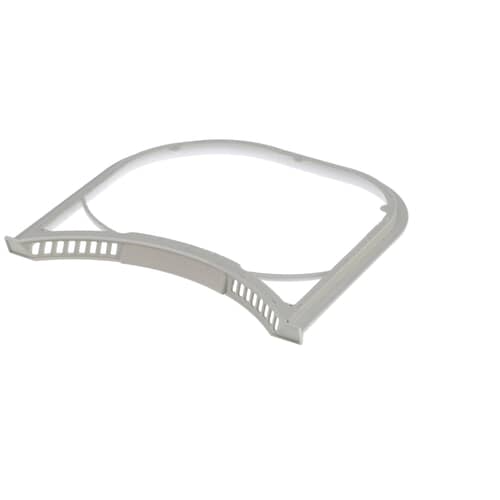 Close-up of the fine mesh screen section within the white frame of the lint filter assembly against a white background.