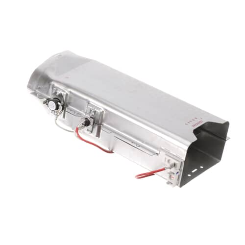 Overhead view of the LG dryer heating element assembly housed in a metallic, slightly dished enclosure, showing the heating coils mounted on a central plate.