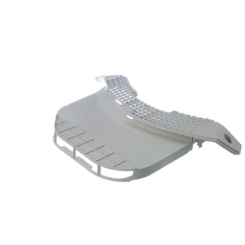 LG lint filter cover shown from above, featuring a gray/beige frame and a detailed grid pattern on the upper screen area.