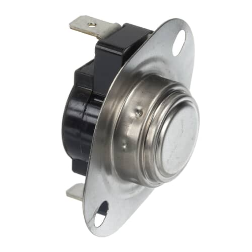 A top-down view of the safety thermostat showing the metallic casing and the two electrical terminals protruding.