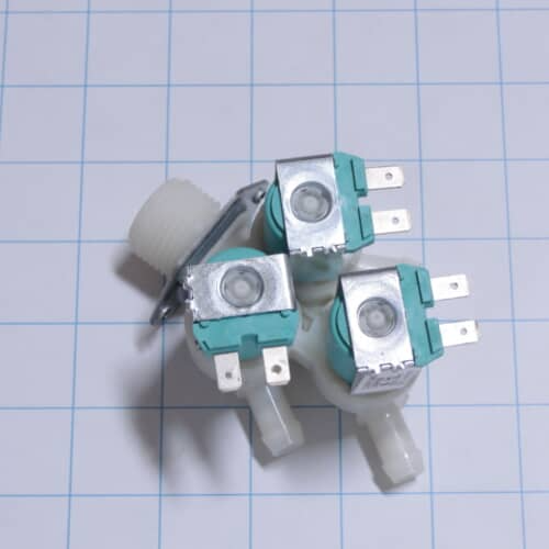 Top down view of DC62-00142G Water Inlet Valve on grid for sizing reference