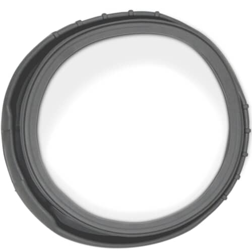 Angled view of the gray rubber seal, showing the flexible middle section that seals against the door glass.