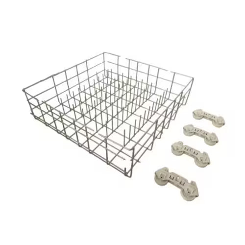 Close-up of W10134647 dishrack rollers and rack frame