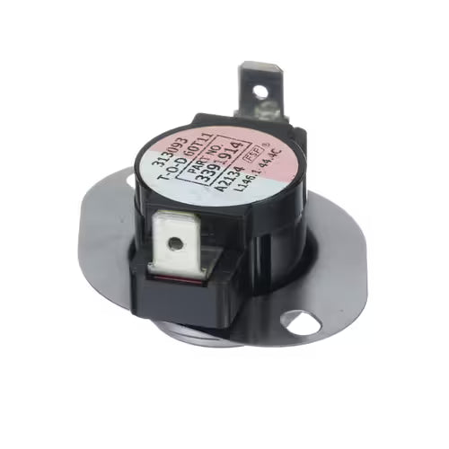 High-limit thermostat WP3391914 installed in Whirlpool dryer heater housing