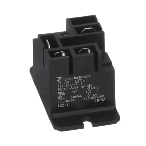 Replacement WP3405281 relay installed in Whirlpool dryer cabinet