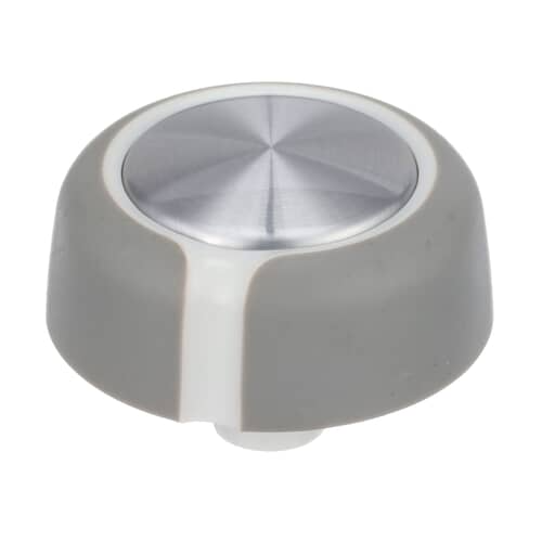 Grey Whirlpool control knob with a metallic center and white accents, designed for use with washers and dryers. OEM part WP8538957, a replacement knob for Whirlpool appliances.