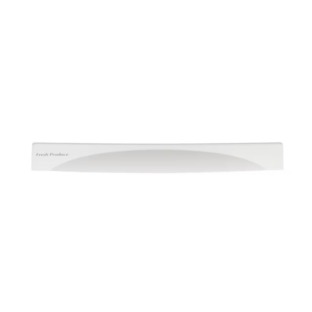 GE refrigerator crisper drawer handle WR17X11139 mounted on drawer front