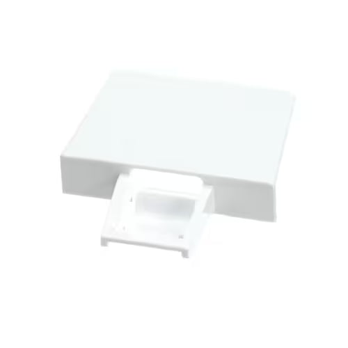Close-up of GE part number WR2X7674 label on door shelf end cap