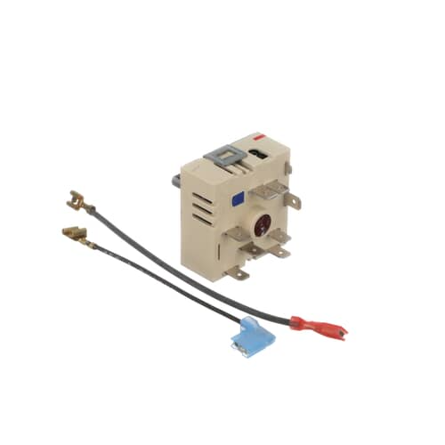 Whirlpool 12002125 Dual Surface Burner Infinite Control Switch kit with mounting shaft and jumper wires.