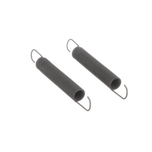 Side view of the pair of dark grey, coiled tension springs included in the kit.