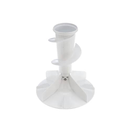 Side view of the white plastic Whirlpool 22001821 agitator showing the central spline post.