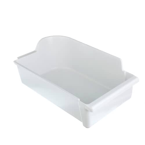 Angled view of the large white plastic 2254352A ice bucket.