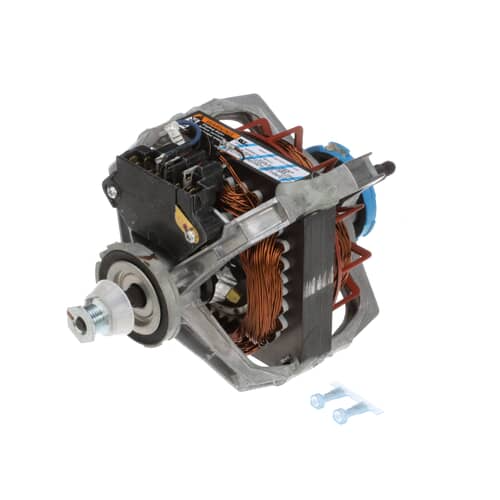 The complete Whirlpool drive motor unit along with two small clear plastic mounting screws shown in the foreground.