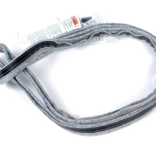 A portion of the felt seal unrolled against a white background, showing its long, flat structure.