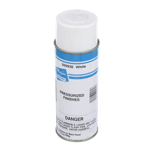 A tall, cylindrical can of Whirlpool 350930 White Pressurized Finishes spray paint against a white background.