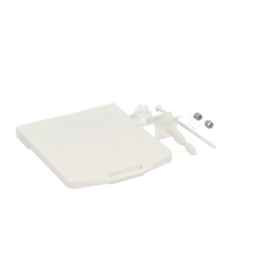 Angled view of the 4387043 detergent dispenser lid and latch repair components