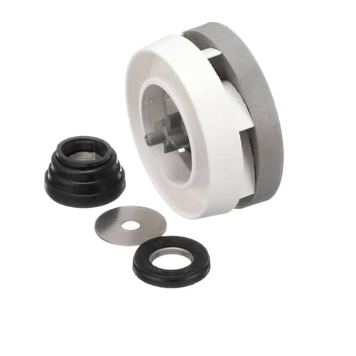 The complete Whirlpool 8193951A dishwasher impeller and seal kit, including the main impeller assembly, rubber boot, washer, and O-ring.