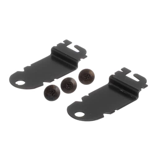 Isolated view of one black metal dishwasher side mounting bracket