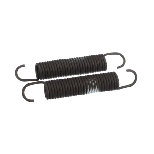 A side profile of two Whirlpool W10135004 suspension springs, lying parallel to each other and highlighting the hooks on each end.