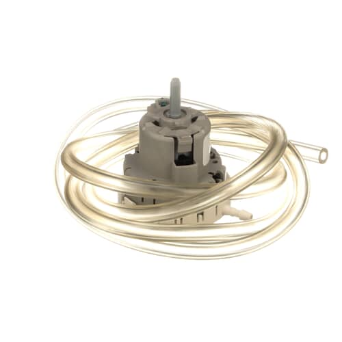 Angled view of the beige and black W10335056 pressure switch showing electrical terminals.