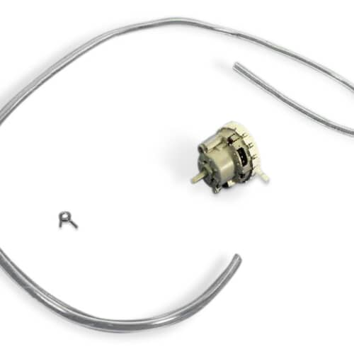 Image of the water level pressure switch with the attached clear air pressure hose coiled around it.