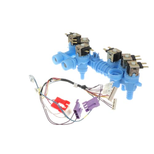 Image of the entire Whirlpool W10372095 water inlet valve assembly wrapped in its protective hose.