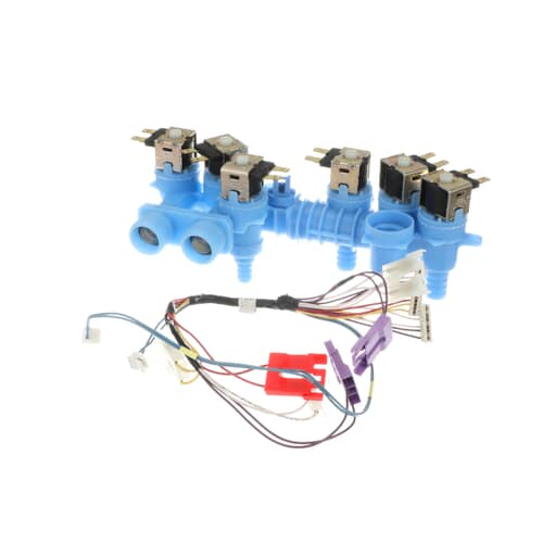 Side view of the assembly showing the inlet ports and the electrical terminals.