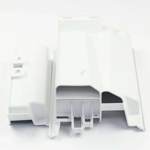 A top-down view of the white plastic Whirlpool W10432321 dispenser drawer housing, showing the different compartments for detergent, softener, and bleach.