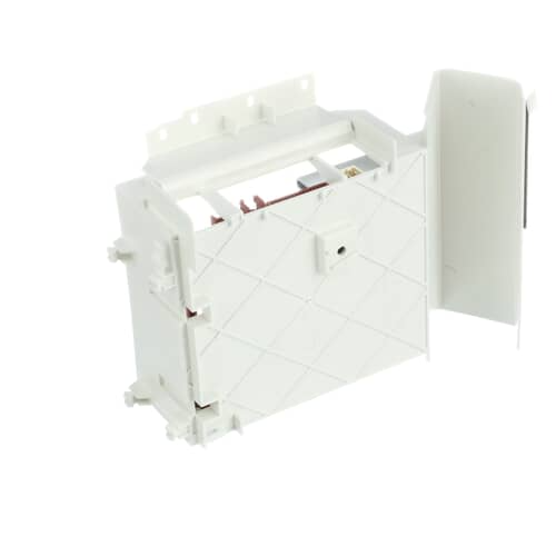 The underside of the Whirlpool W10756692 motor control board, showing the white plastic housing with its diamond-pattern reinforcement and mounting points.