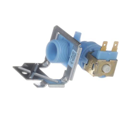 A side profile of the Whirlpool W10844024 water inlet valve, showing the two electrical spade terminals on the solenoid.