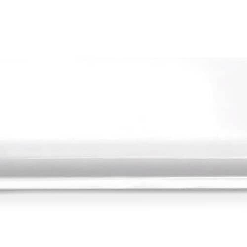 Angled view of the black plastic Whirlpool W10861225 dryer door handle.