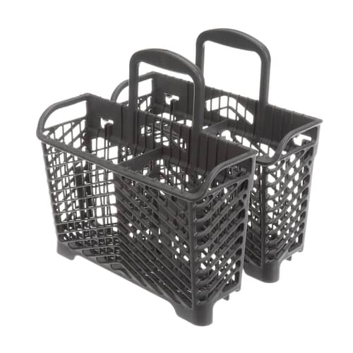 An angled perspective of the Whirlpool WP6-918873 silverware basket, showing the layout of the interior sections.