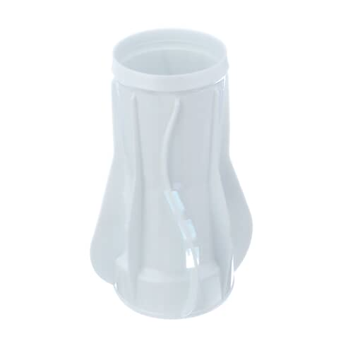 A side profile of the white Whirlpool WP63840 agitator filter, highlighting its contoured fins.